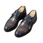 Leather Buckled Crocodile Pattern Loafers // Light Brown (Euro: 42)