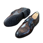 Leather Buckled Crocodile Pattern Loafers // Light Brown (Euro: 44)