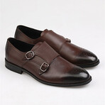 Leather Double Monk Strap Brogue Loafers // Brown (Euro: 44)
