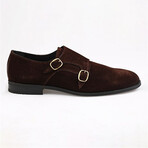 Leather Suede Double Monk Strap Brogue Loafers // Brown (Euro: 40)