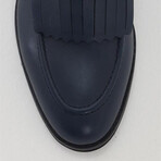 Leather Fringed Loafers // Navy Blue (Euro: 43)