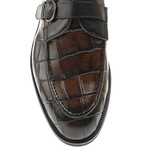 Leather Buckled Crocodile Pattern Loafers // Brown (Euro: 39)
