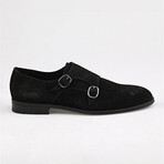 Leather Suede Double Monk Strap Brogue Loafers // Black (Euro: 41)