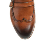 Leather Double Monk Strap Brogue Loafers // Tan (Euro: 43)