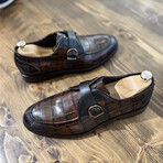 Leather Buckled Crocodile Pattern Loafers // Light Brown (Euro: 40)