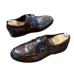 Leather Buckled Crocodile Pattern Loafers // Light Brown (Euro: 43)
