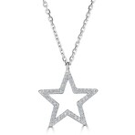14K White Gold 0.12 ctw Natural Diamonds Star Necklace -16-18" Adjustable Chain
