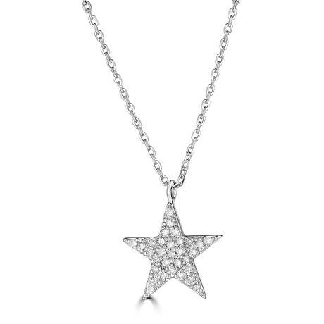 14K Yellow Gold 0.10 ctw Natural Diamonds Star Necklace - 16-18" Adjustable Chain