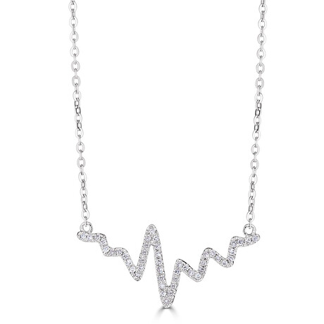 14K White Gold 0.13 ctw Natural Diamond Heartbeat Necklace-16-18" Adjustable Chain