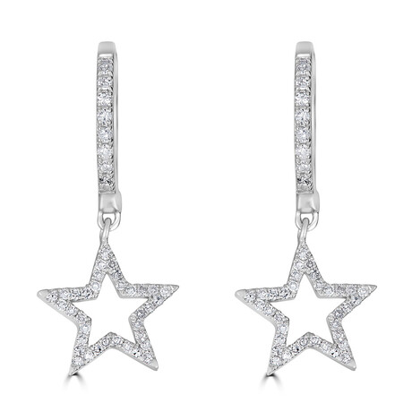 14K White Gold 0.24 ctw Natural Diamonds Star Huggie Earrings