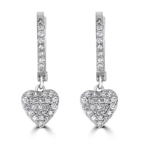 14K White Gold 0.32 ctw Natural Diamonds Heart Huggie Earrings