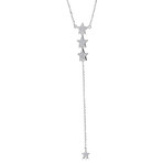 14K White Gold 0.20 ctw Natural Diamonds Stars Necklace - 16-18" Adjustable Chain