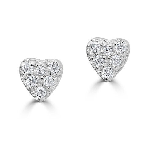 14K White Gold 0.06 ctw Natural Diamonds Heart Stud Earrings