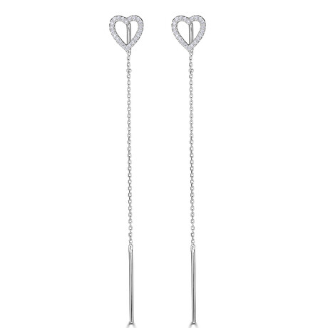14K White Gold 0.10 ctw Natural Diamond Heart Threader Earrings