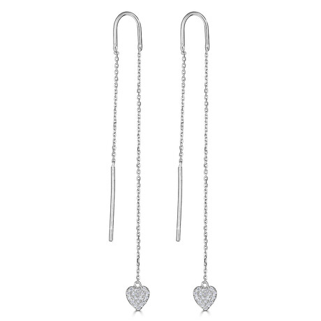 14k White Gold 0.16 ctw Natural Diamonds Heart Threader Earrings