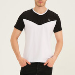 V-Neck V-Blocked T-Shirt // Black + White (S)