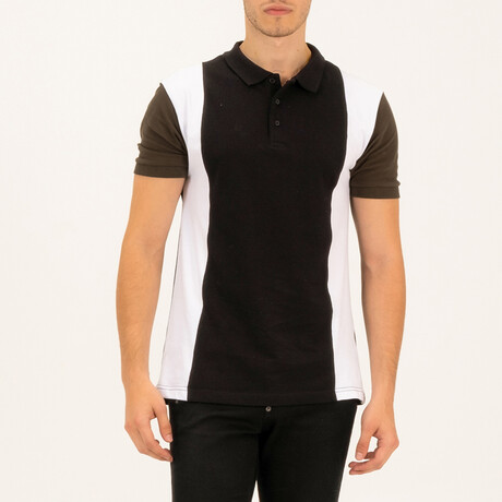Quarter Button Up Bowling T-Shirt // Black + White + Khaki (S)