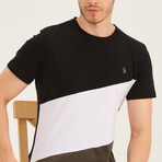 Crewneck Blocked T-Shirt // Black + White + Brown (S)