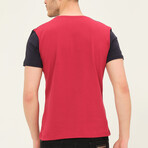 V-Neck V-Blocked T-Shirt // Navy + Red (S)