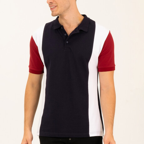 Quarter Button Up Bowling T-Shirt // Navy + White + Red (S)