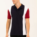 Quarter Button Up Bowling T-Shirt // Navy + White + Red (S)