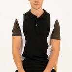 Quarter Button Up Bowling T-Shirt // Black + White + Khaki (S)
