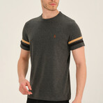 Crewneck Striped Sleeve T-Shirt // Anthracite + Beige + Black (S)