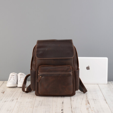 Vintage Look Leather Backpack // Dark Brown