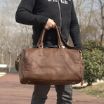 Genuine Leather Gym Bag With Shoe Storage // Chestnut