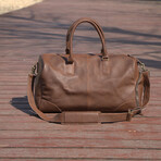 Genuine Leather Gym Bag With Shoe Storage // Chestnut