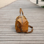 Genuine Leather Weekend Bag With Straps Detail // Brown