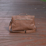 Worn Look Genuine Leather Briefcase // Chestnut