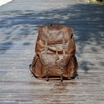 Military Style Leather Backpack // Brown