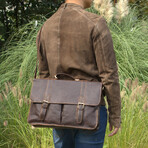 Worn Look Genuine Leather Briefcase // Taupe Brown