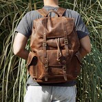 Military Style Leather Backpack // Brown