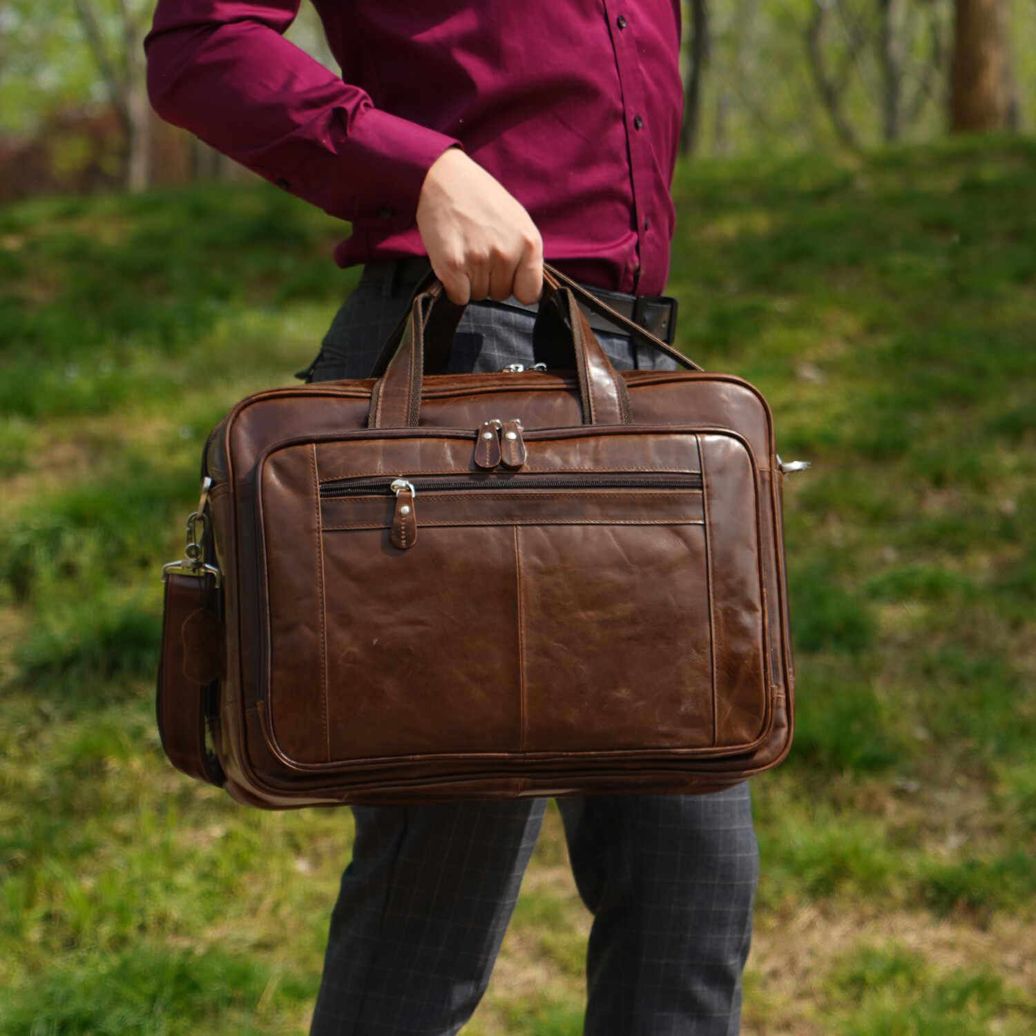 Genuine Leather Briefcase With Luggage Strap - Touri - Touch of Modern