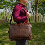 Genuine Leather Briefcase With Luggage Strap