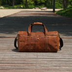 Stitched Detail Genuine Leather Holdall // Light Brown