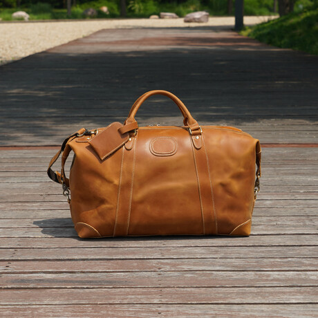 Classic Traveller Genuine Leather Holdall // Light Brown