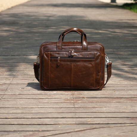 Genuine Leather Briefcase With Luggage Strap
