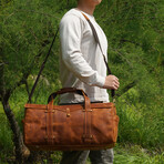 Stitched Detail Genuine Leather Holdall // Light Brown