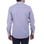 Awning Stripe Pattern Button Up // Navy Blue + White (S)