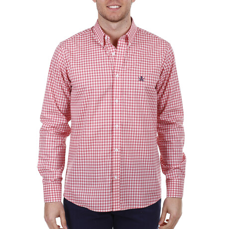 Gingham Pattern Button Up // Light Red + White (S)