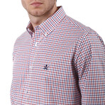 Windowpane Pattern Button Up // Red + Navy Blue + White (S)