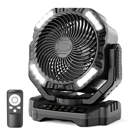 40000mAh Rechargeable Camping Cordless Fan: High Velocity, Remote Control, Auto Oscillation And Timer // Black