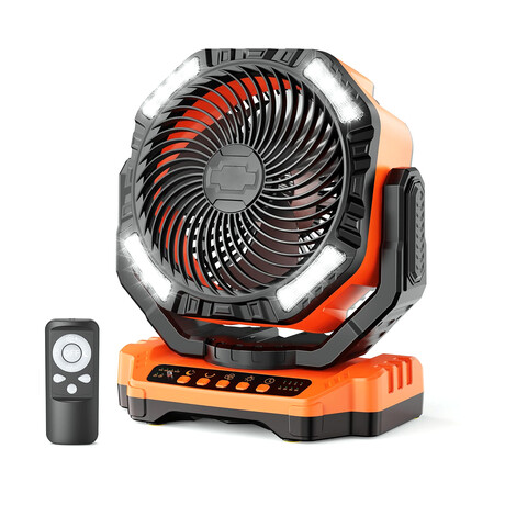 40000mAh Rechargeable Camping Cordless Fan: High Velocity, Remote Control, Auto Oscillation And Timer // Orange