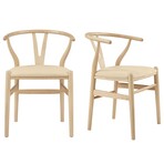 Set Of 2 Evelina Side Chairs // Natural Stained Frame With Velvet Seat 