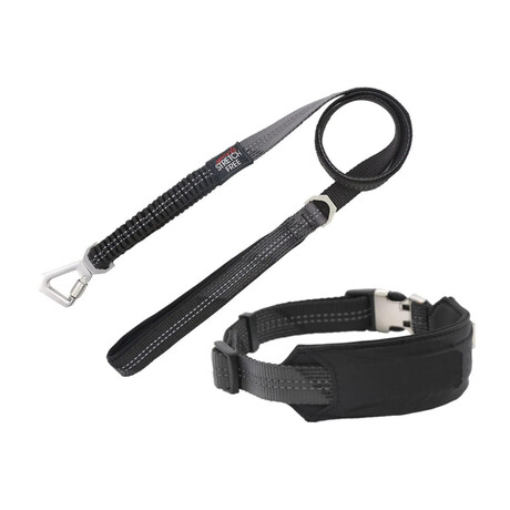 Geo-prene 2-in-1 Shock Absorbing Neoprene Padded Reflective Dog Leash + Collar // Black (Small)