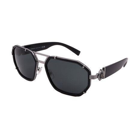 Mens Versace VE2228 100171 Aviator Sunglasses // Black Silver + Dark Grey