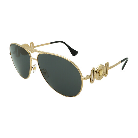 Mens Versace VE2249 100287 Aviator Sunglasses // Gold + Dark Grey